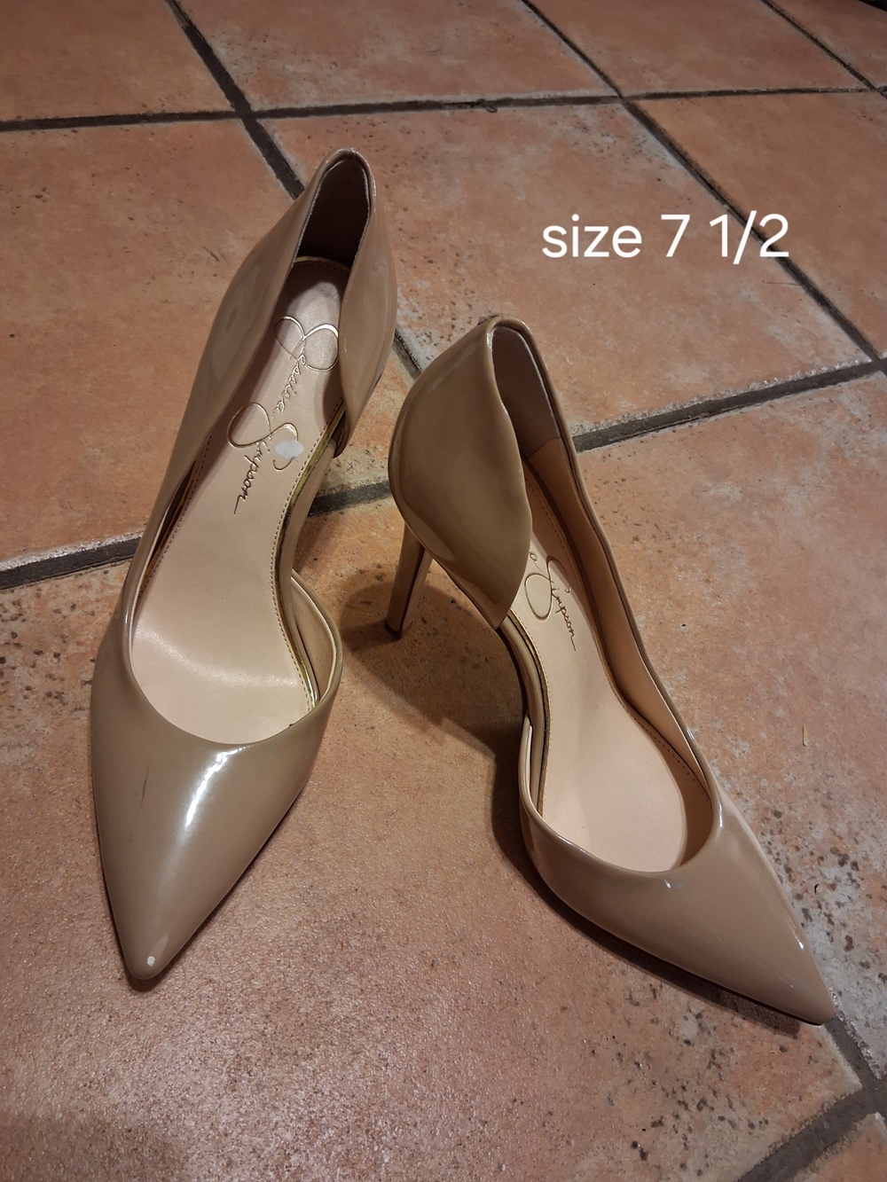 Jessica Simpson Beige Patent Pointed-Toe D'Orsay Pumps